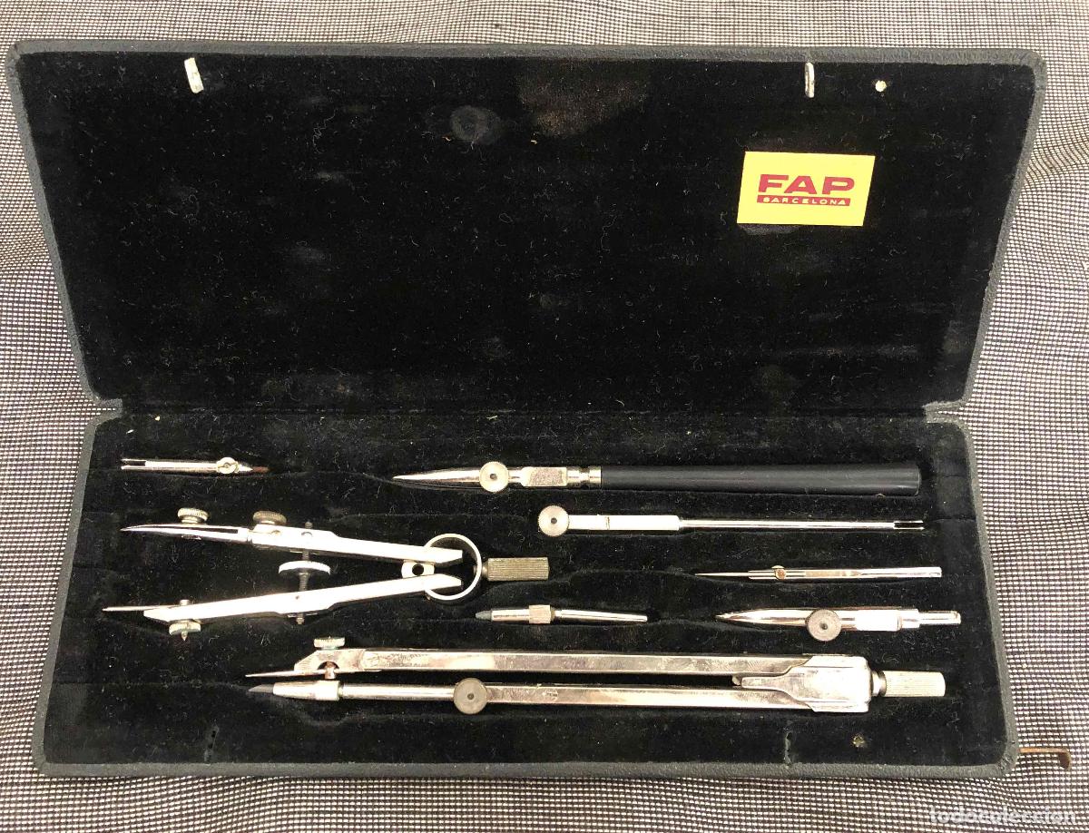 Antig&uuml;edades: ANTIGUO ESTUCHE DE COMPAS Y ACCESORIOS FAP, BARCELONA. COMPLETO