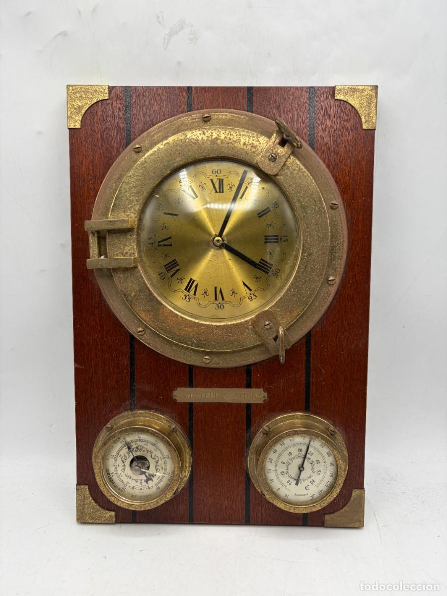 Antig&uuml;edades: ESTACI&Oacute;N METEOROL&Oacute;GICA N&Aacute;UTICA VINTAGE. RELOJ, HIGR&Oacute;METRO Y TERM&Oacute;METRO. MADERA Y LAT&Oacute;N.