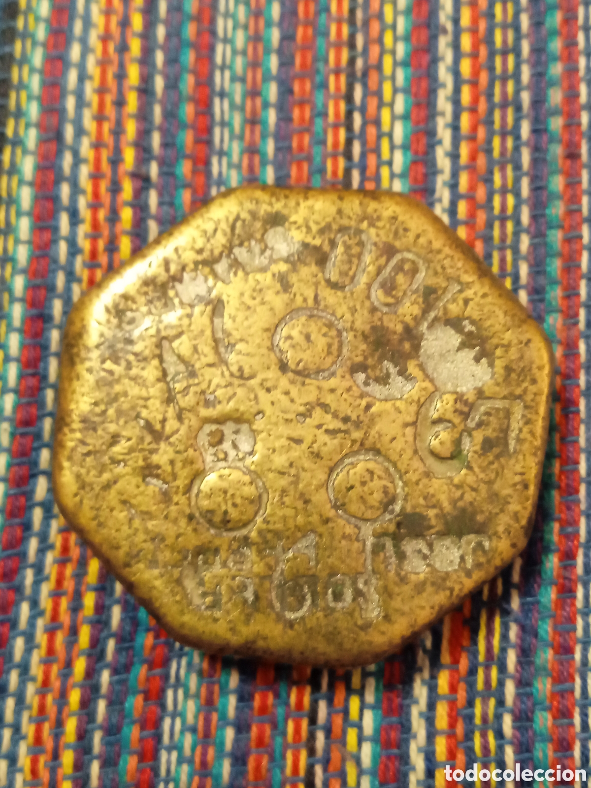 Antig&uuml;edades: ANTIGUA PESA O PONDERAL SIGLO XIX MALLORCA TIPO OCTOGONAL PESO: 97 GRAMOS.