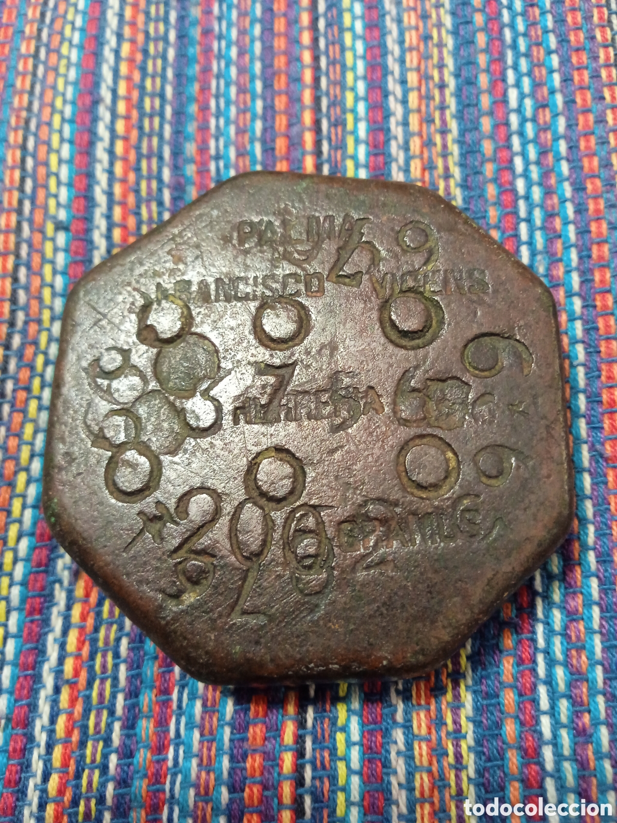 Antig&uuml;edades: FRANCISCO VICENS HERRERIA PALMA PESA PONDERAL SIGLO XIX MALLORCA OCTOGONAL PESO: 198 GRS.