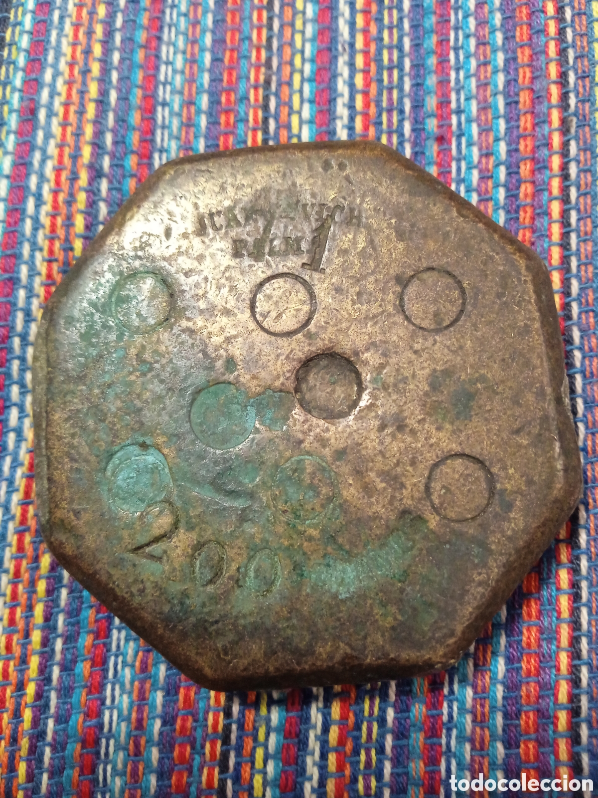 Antig&uuml;edades: JUAN VICH PALMA PESA PONDERAL SIGLO XIX MALLORCA OCTOGONAL PESO: 198 GRS. MARCA 200 GRAMOS