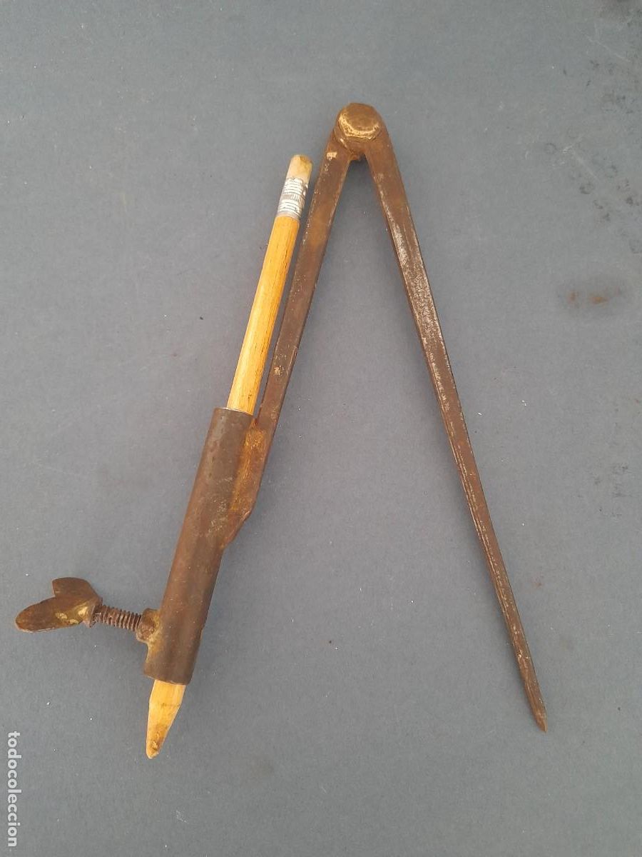 Antig&uuml;edades: compas de hierro, para usar con lapiz, 19,7cm aprox