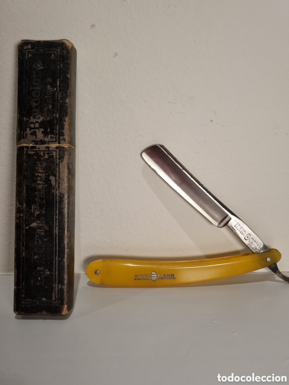 Antig&uuml;edades: Navaja barbero original Bartmann con estuche. La navaja Prad&egrave;re. Barcelona. Solingen