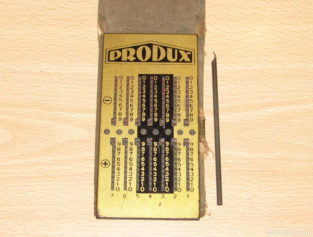 Antiquit&eacute;s: Antigua calculadora mec&aacute;nica suma resta &aacute;baco de ranuras cremallera Produx Alemania circa 1930