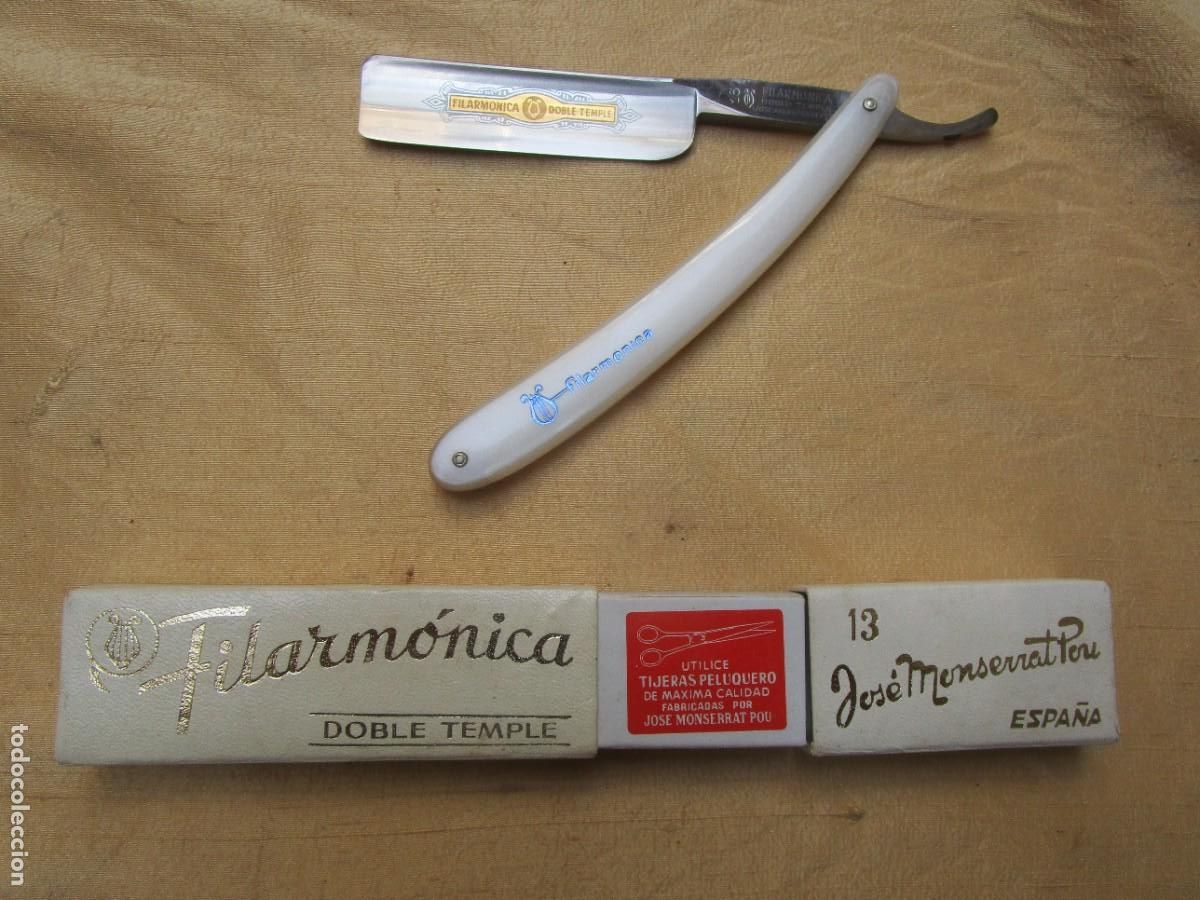 Antig&uuml;edades: NAVAJA AFEITAR RAZOR RASOIR FILARMONICA DOBLE TEMPLE - JOSE MONSERRAT POU N&ordm; 13. NUNCA USADA + INFO