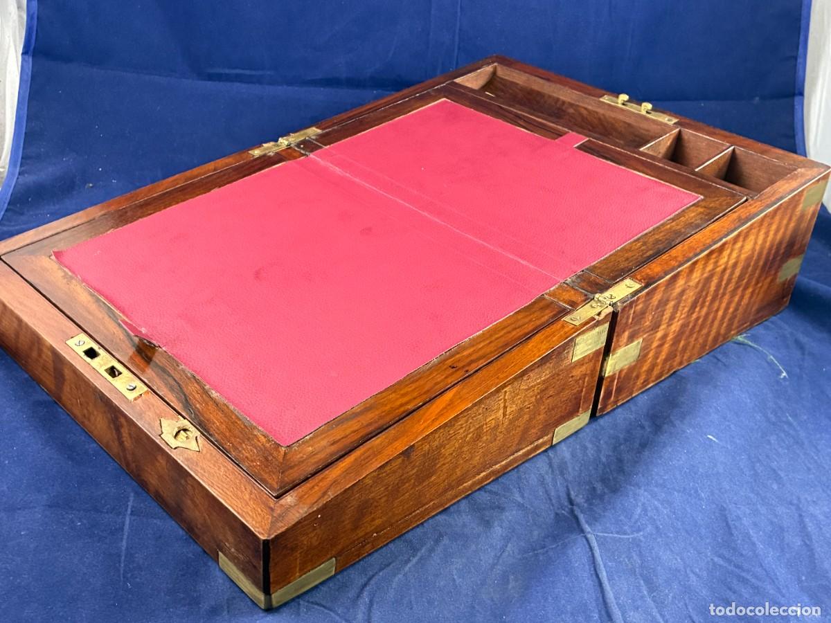 Antig&uuml;edades: Escritorio de viaje barco siglo XIX madera noble lat&oacute;n llave original buen estado