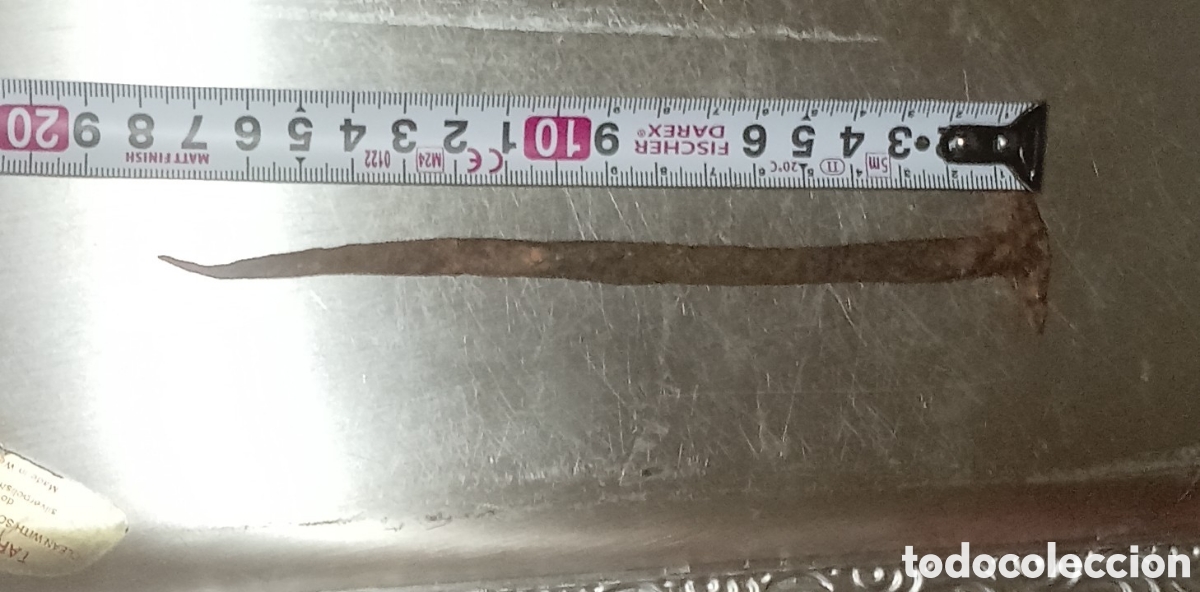 Antig&uuml;edades: Antiguo Clavo de Forja de Gran Tama&ntilde;o - Cabeza en T - Siglo XVIII - 15,5 cm - Ideal Restauraci&oacute;n