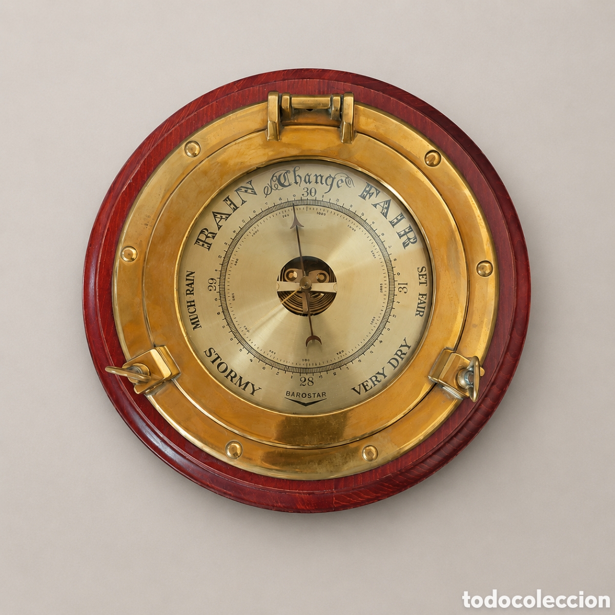 Antig&uuml;edades: Barometro laton madera Barostar 30 cm 2,5 kg