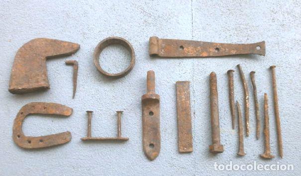 Antig&uuml;edades: Lote 8 piezas y 7 clavos Antiguos de Forja - Procedencia Soria - Est&aacute;n oxidadas