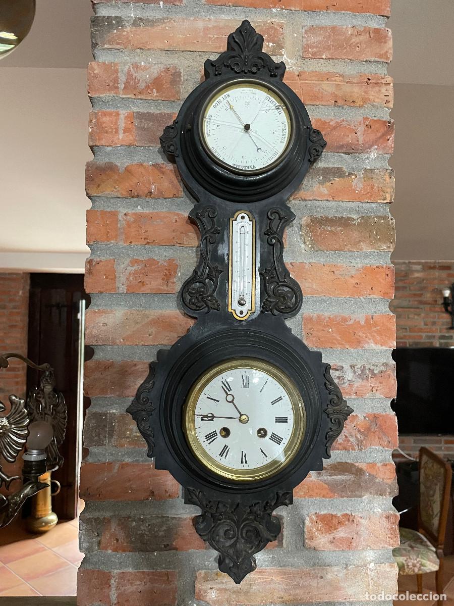 Antig&uuml;edades: Bar&oacute;metro-reloj-term&oacute;metro antiguo de pared/ Estilo frances