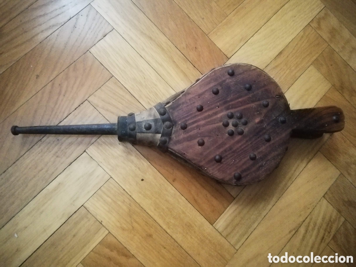 Antig&uuml;edades: FUELLE DE CHIMENEA DE MADERA Y CUERO, ANTIGUO
