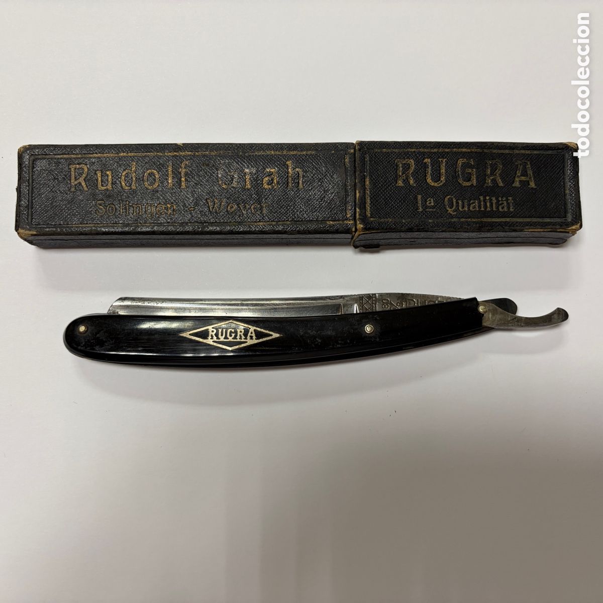 Antig&uuml;edades: Navaja de afeitar con caja original, Rudolf Grah, Rugra