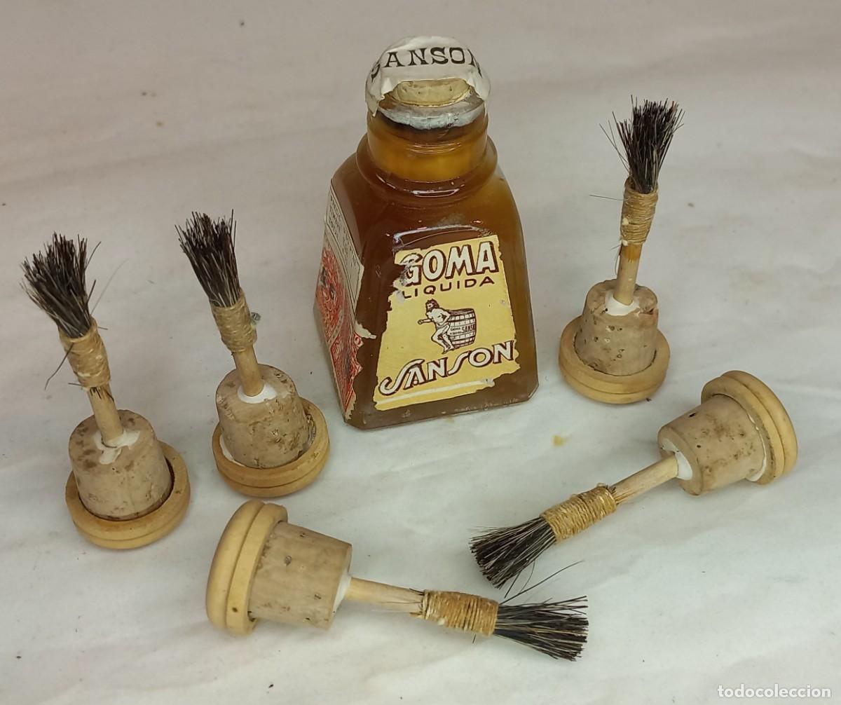 Antig&uuml;edades: ANTIGUO BOTE DE GOMA LIQUIDA , SANSON , CON PINCELES DE APLICACION - CONCENTAINA A&Ntilde;O 56