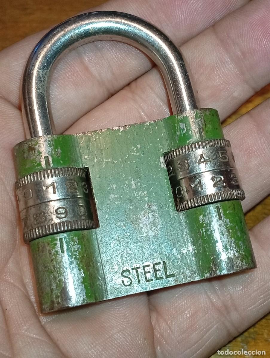 Antig&uuml;edades: CURIOSO CANDADO ACERO DOBLE COMBINACION A&Ntilde;OS 60 CERRADO DIFICIL
