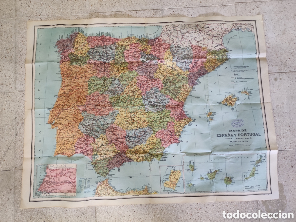Antig&uuml;edades: Mapa de Espa&ntilde;a y Portugal editorial Alberto Mart&iacute;n Barcelona