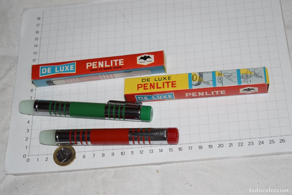 Antig&uuml;edades: Vintage, 2 Linternas port&aacute;tiles, forma bol&iacute;grafo - PENLITE 370A, Made In Hog Kong, Nuevas, funcionan