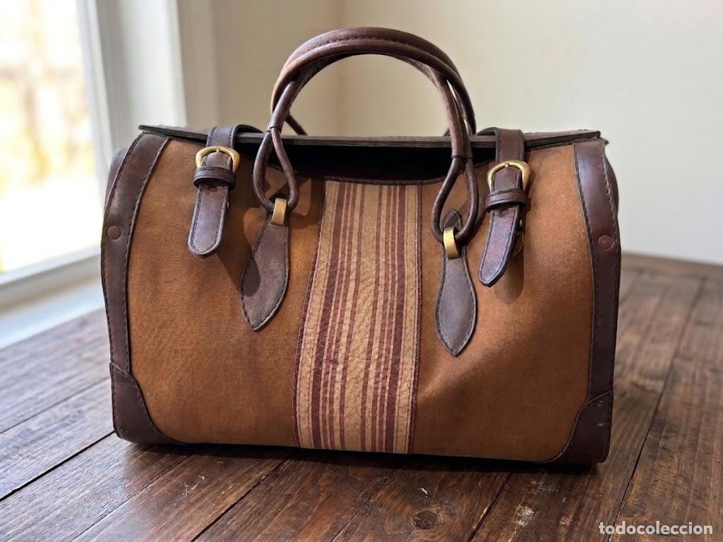 Antig&uuml;edades: Malet&iacute;n weekender vintage lona y piel a&ntilde;os 70