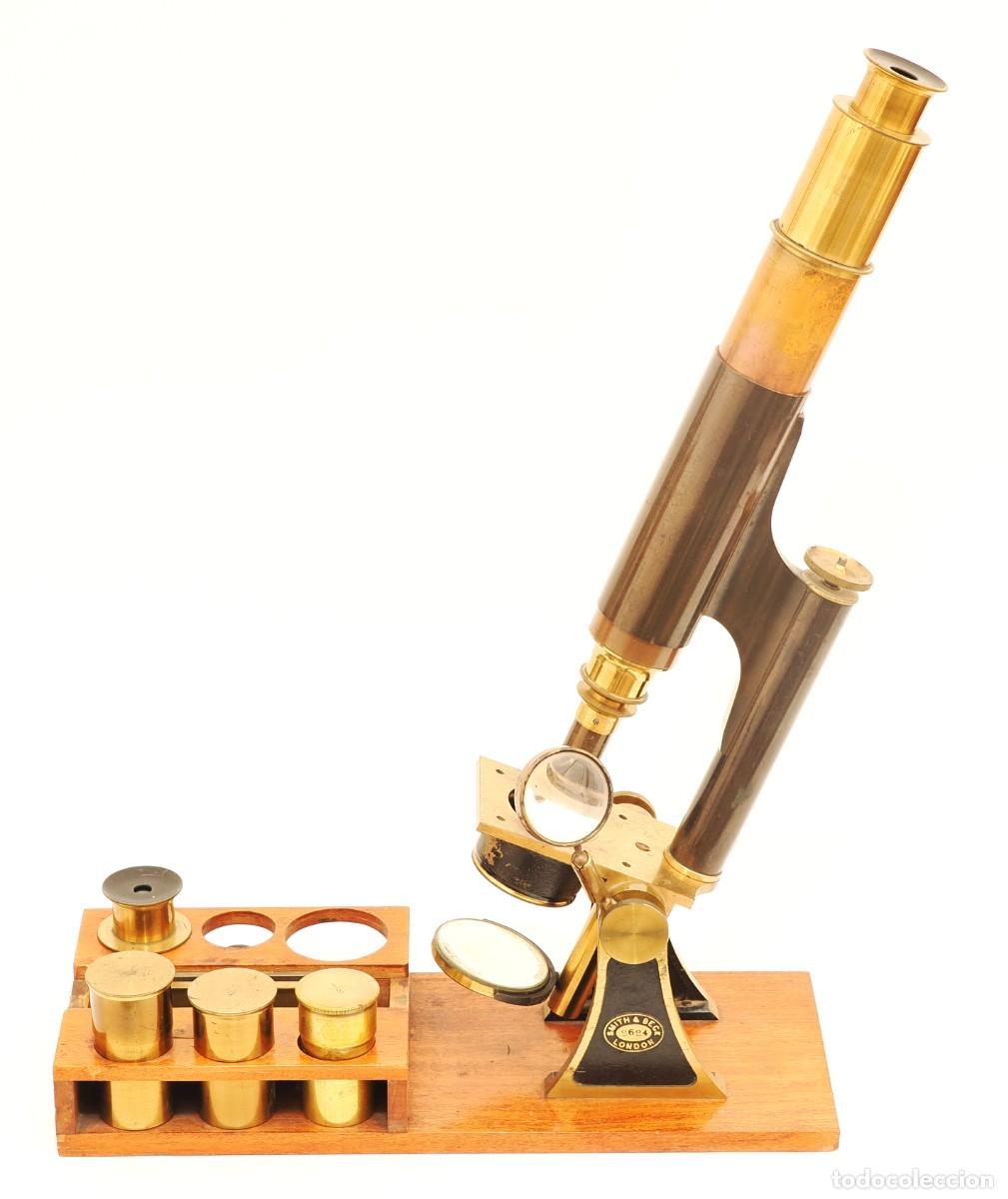 Antig&uuml;edades: Microscopio antiguo ingl&eacute;s Smith&Beck (c.1860) en su caja original