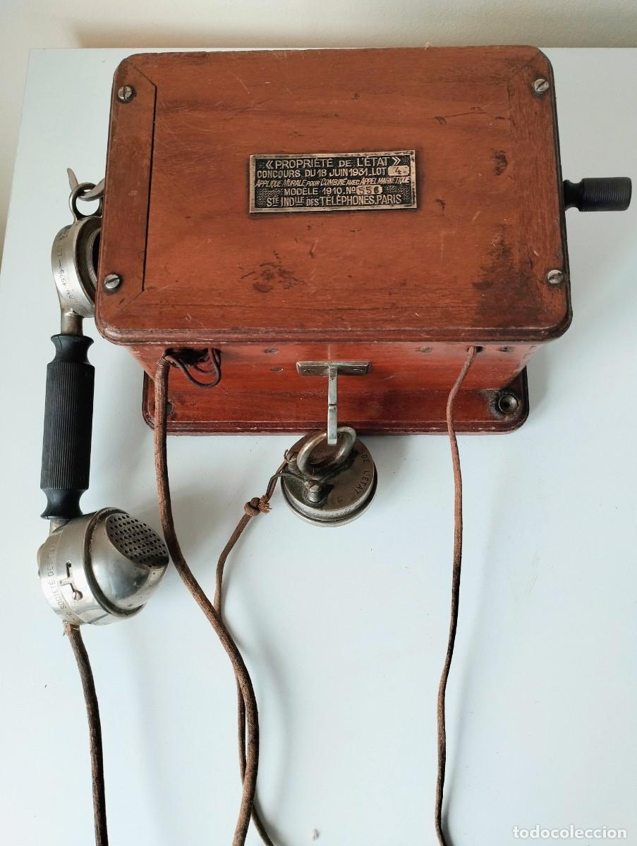 Tel&eacute;fonos: Tel&eacute;fono frances de pared en madera. Modelo 1910