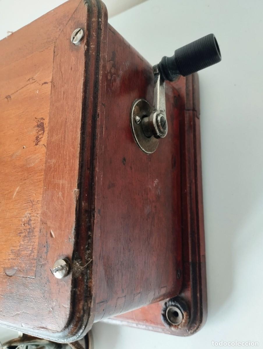 Tel&eacute;fonos: Tel&eacute;fono frances de pared en madera. Modelo 1910 - Foto 4