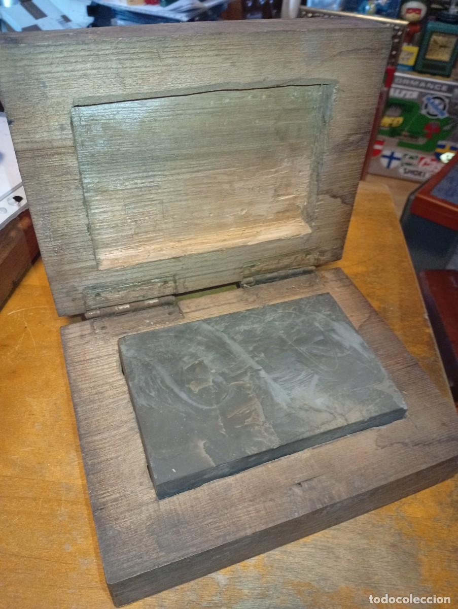 Antig&uuml;edades: Funcional piedra afilar cuchiller&iacute;a carpintero navaja form&oacute;n gubia acero fino a&ntilde;os 60 caja madera
