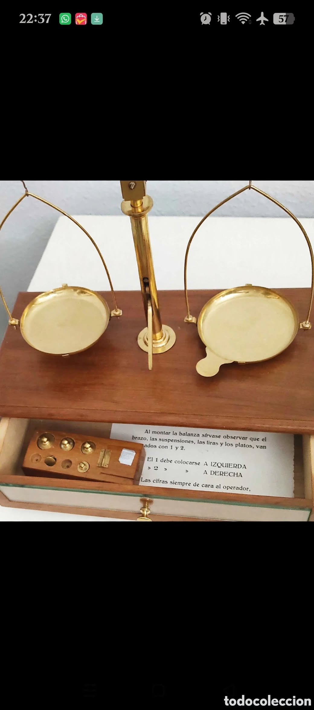 Antig&uuml;edades: Antigua balanza de precisi&oacute;n farmacia MOBBA Badalona a&ntilde;os 50 con pesas y cajon -sello 5-0-5