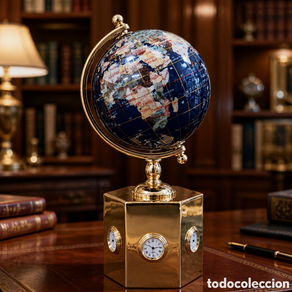 Antig&uuml;edades: EXTRAORDINARIO GLOBO TERRAQUEO. CON PIEDRAS SEMIPRECIOSAS. BASE CON RELOJ ,TERMOMETRO Y HIGROMETRO.