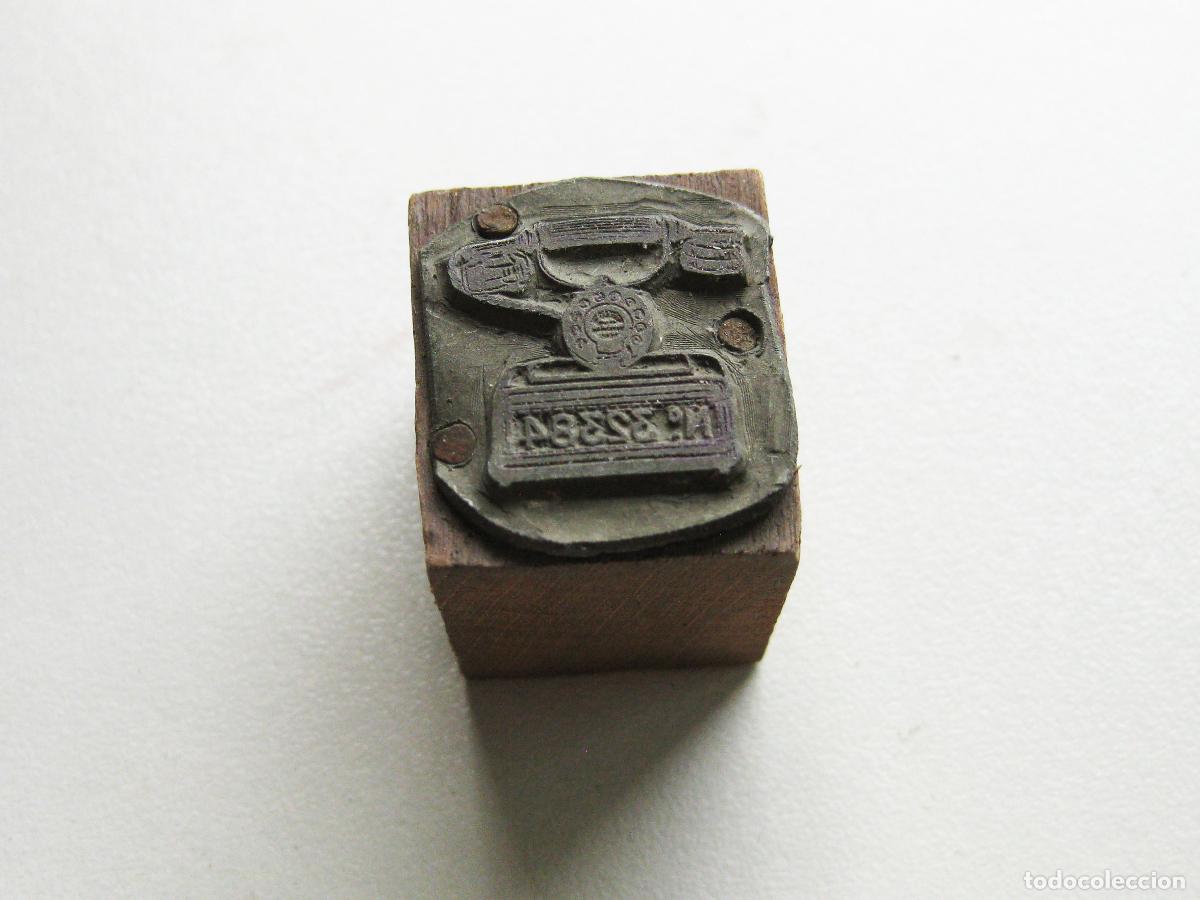 Antig&uuml;edades: ANTIGUO TIPO DE IMPRENTA CON EL DISE&Ntilde;O DE UN TEL&Eacute;FONO. SELLO O TAMP&Oacute;N DE TINTA