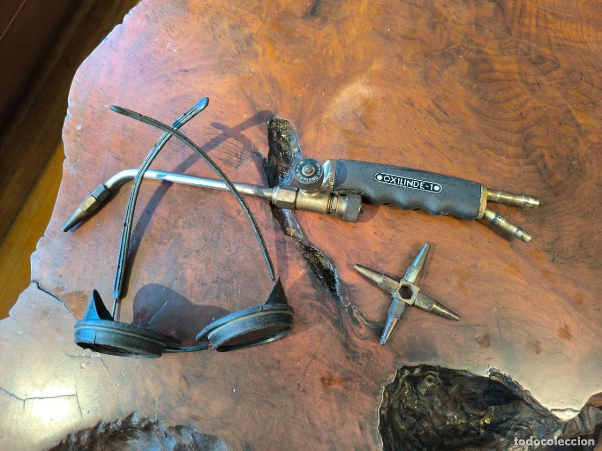 Antiques: SOPLETE DE SOLDADURA OXILINDE-1 ACETILENO Y OXIGENO, GAFAS Y 4 BOQUILLAS ADICIONALES 36 CM
