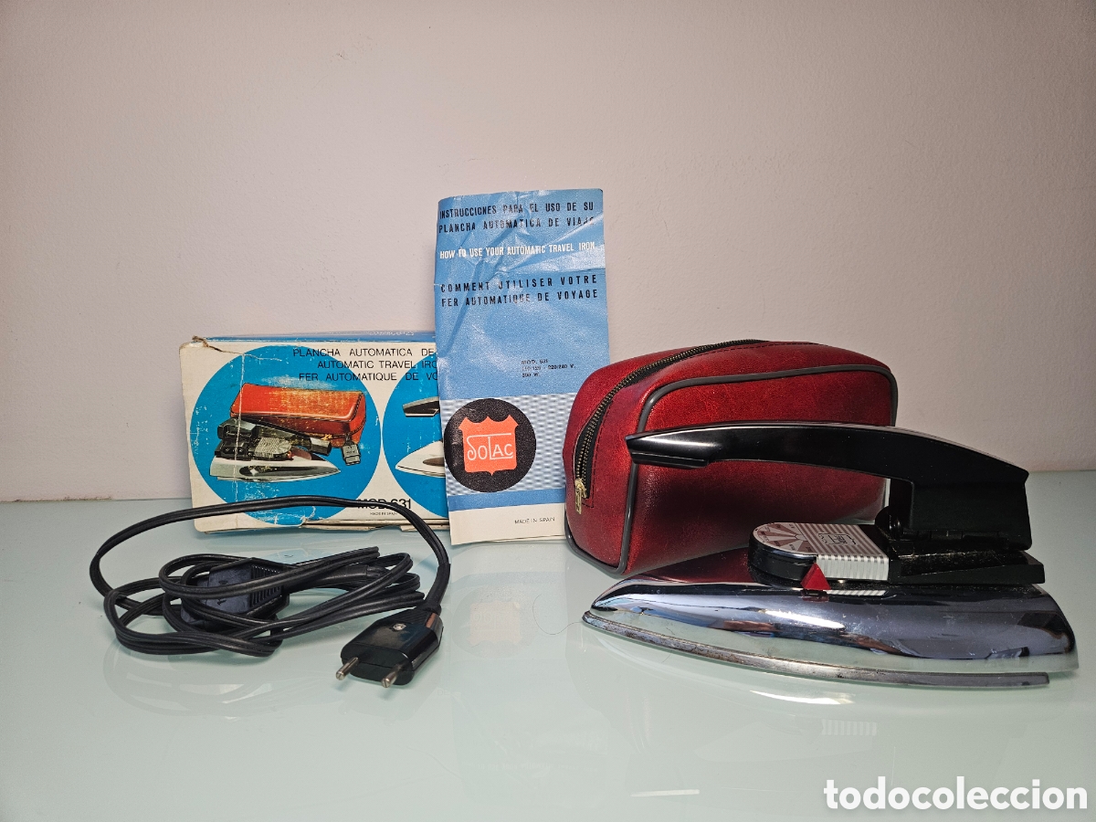 Antig&uuml;edades: Antigua Plancha Autom&aacute;tica de Viaje SOLAC Modelo 631 - Completa con Caja, Funda e Instrucciones - A&ntilde;