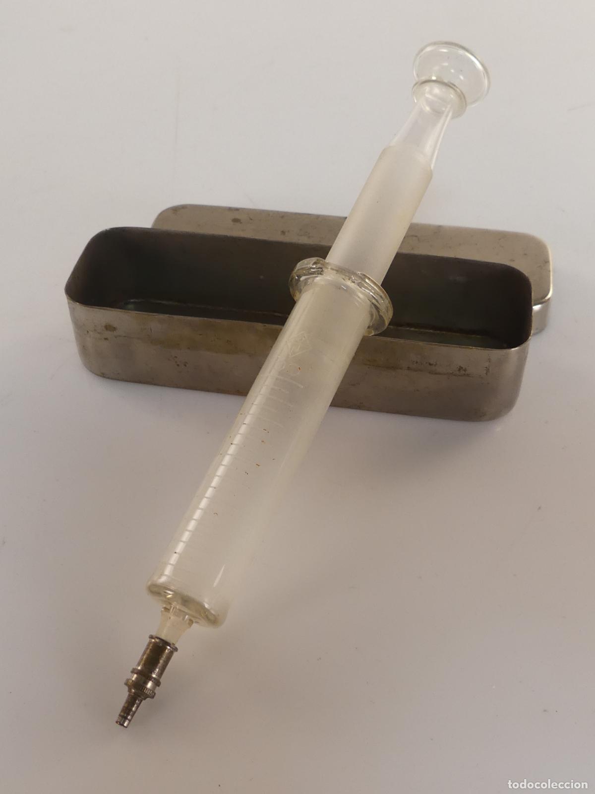 Oggetti Antichi: CONTENEDOR DE ESTERILIZAR Y JERINGUILLA HIPOD&Eacute;RMICA HERRAMIENTA PROFESIONAL
