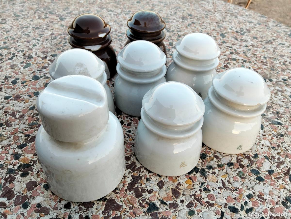 Antiguidades: Antiguos aislantes el&eacute;ctricos j&iacute;caras porcelana cer&aacute;mica lote de l&iacute;nea el&eacute;ctrica recambio repuesto