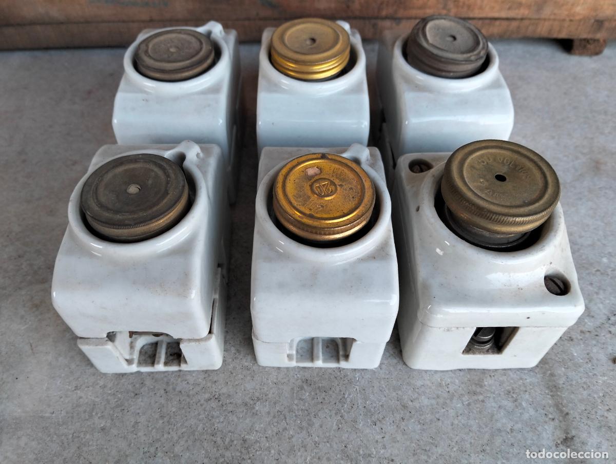 Antig&uuml;edades: Antiguos fusibles plomos el&eacute;ctricos porcelana cer&aacute;mica lote de l&iacute;nea el&eacute;ctrica recambio industria