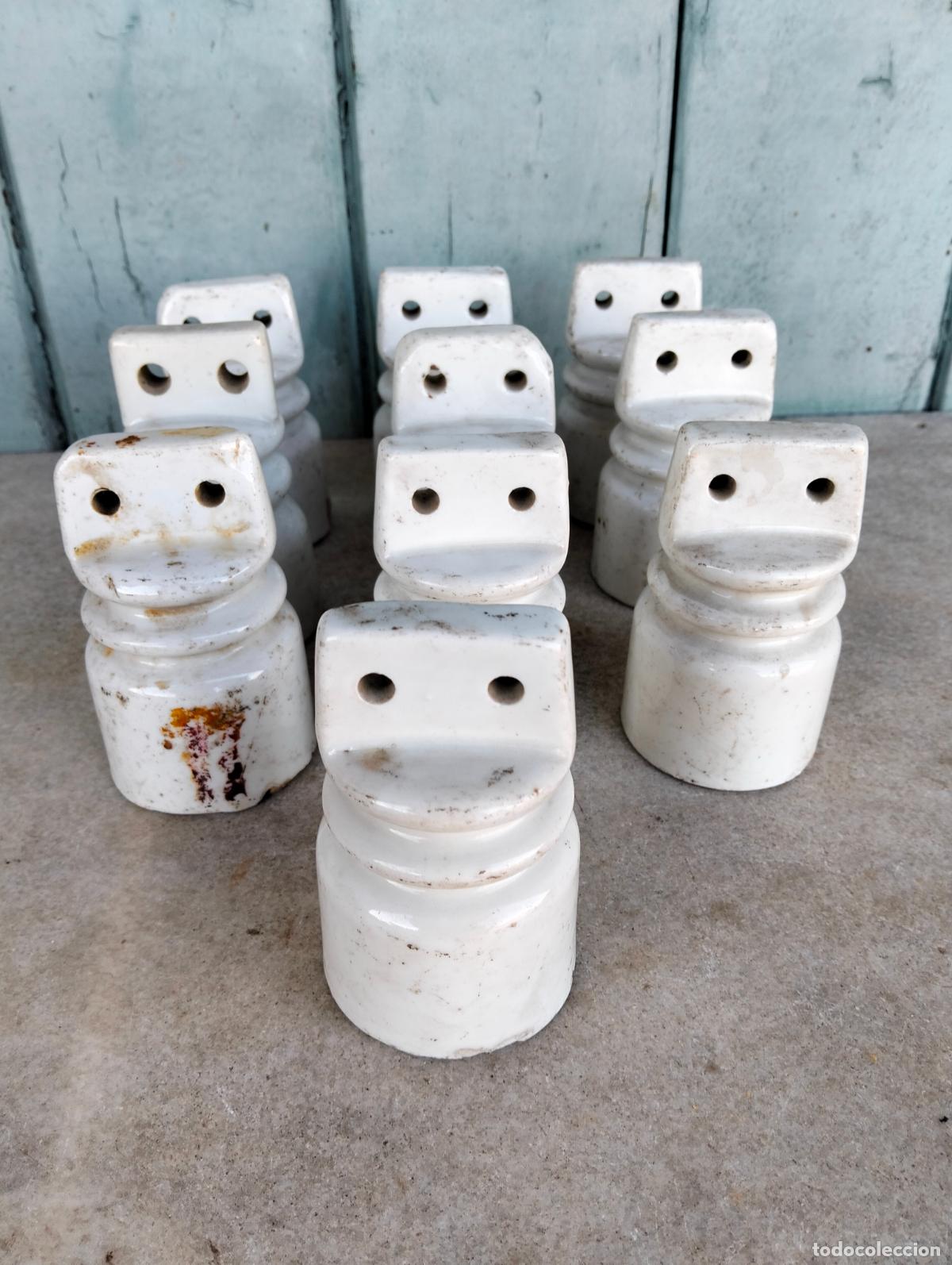 Antiguidades: Antiguos aislantes fusibles j&iacute;caras el&eacute;ctricos porcelana cer&aacute;mica lote de l&iacute;nea el&eacute;ctrica repuestos