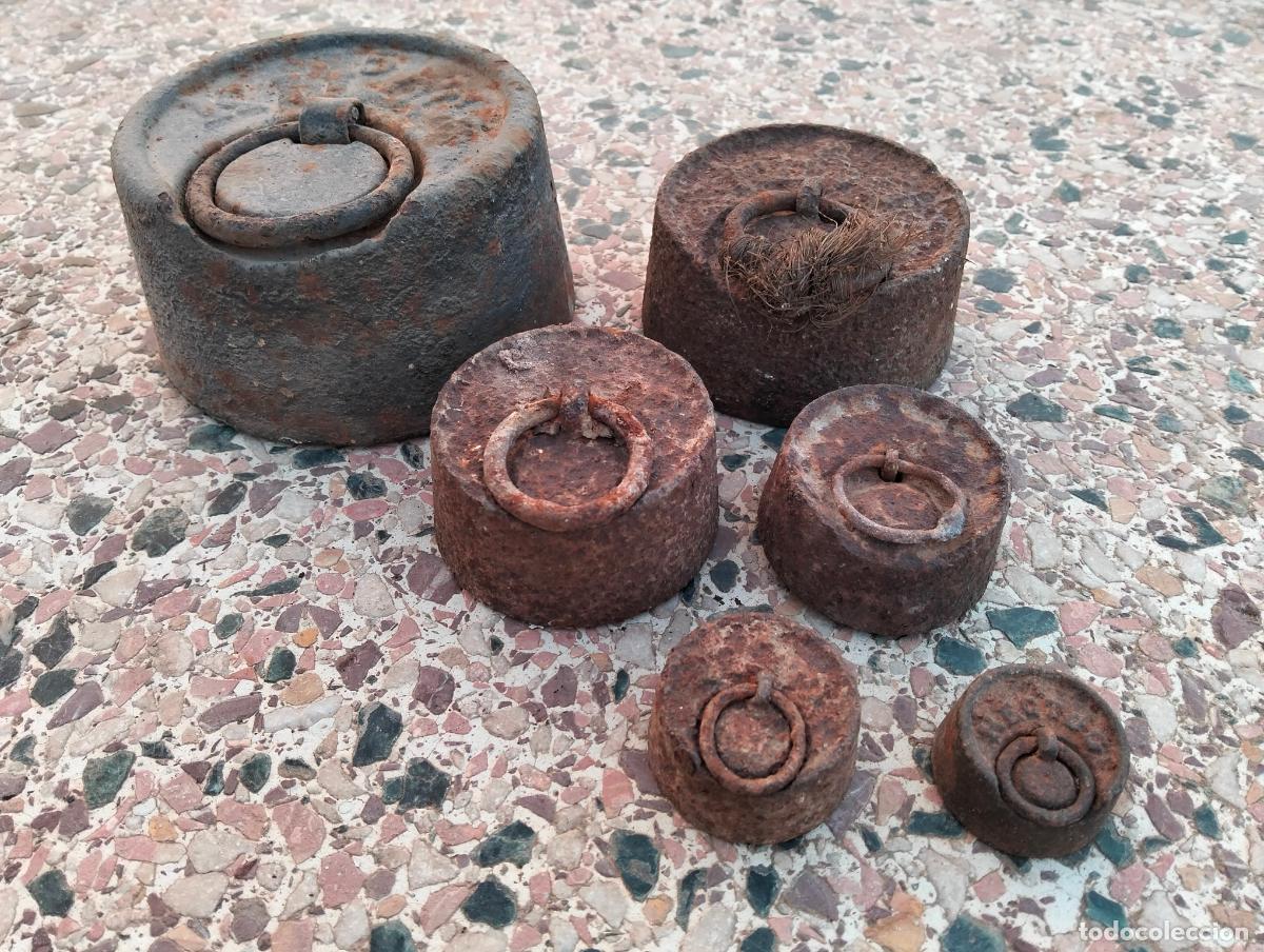 Antiquit&auml;ten: Lote pesas medidas de peso de hierro kilogramos quilos para balanza o b&aacute;scula a&ntilde;os 30-40