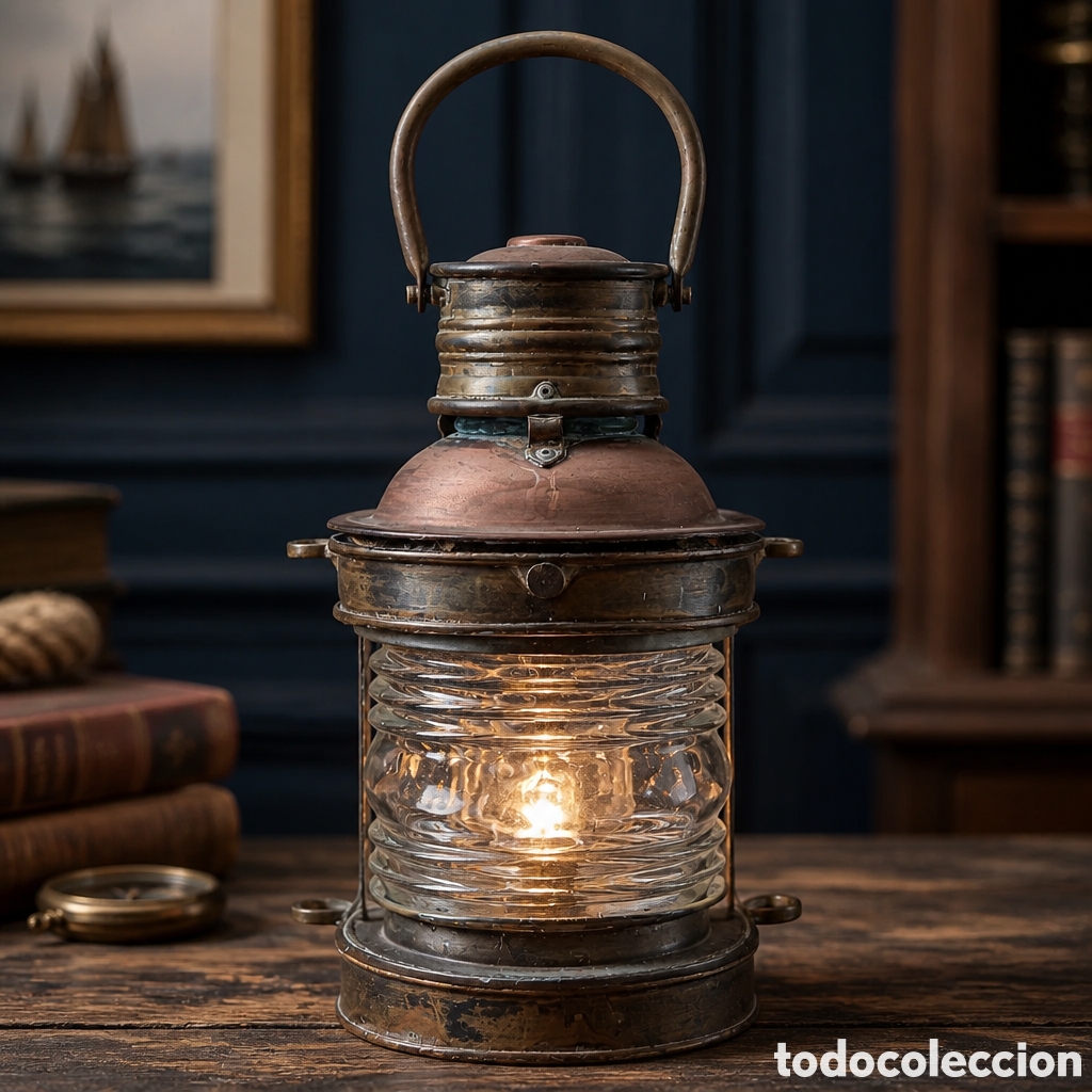 Antig&uuml;edades: ANTIGUO FAROL DE BARCO . ELECTRIFICADO PARA SERVIR COMO APLIQUE