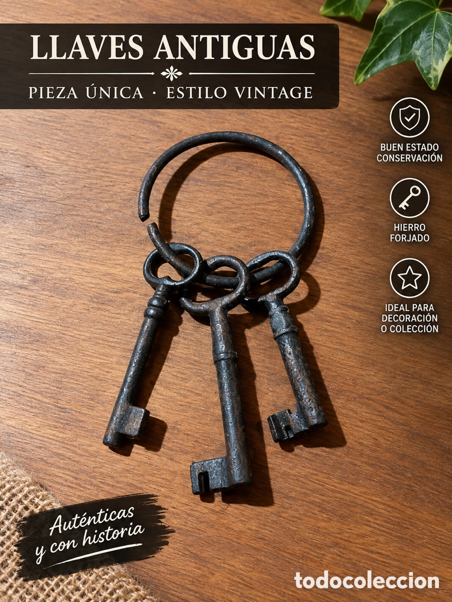 Antig&uuml;edades: Lote de 3 llaves antiguas hierro Forjado