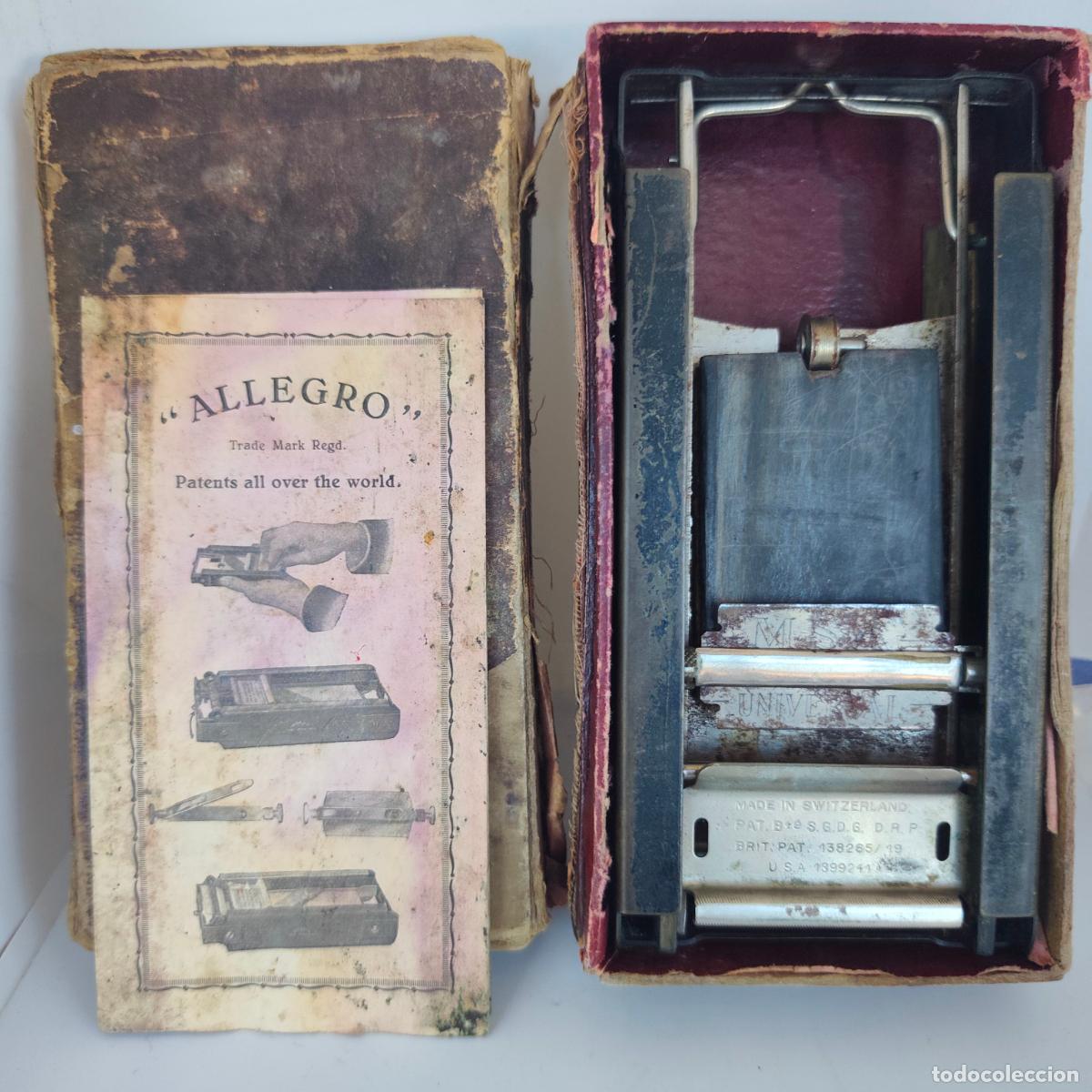 Antig&uuml;edades: AFILADOR MANUAL &rdquo;ALLEGRO&rdquo; PARA HOJAS DE AFEITAR CON ESTUCHE ORIGINAL. SUIZA, CA. 1920-1930