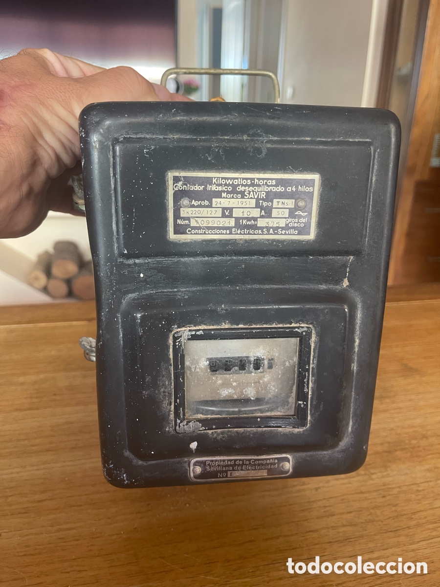 Antig&uuml;edades: Contador el&eacute;ctrico trif&aacute;sico SAVIR antiguo Sevilla