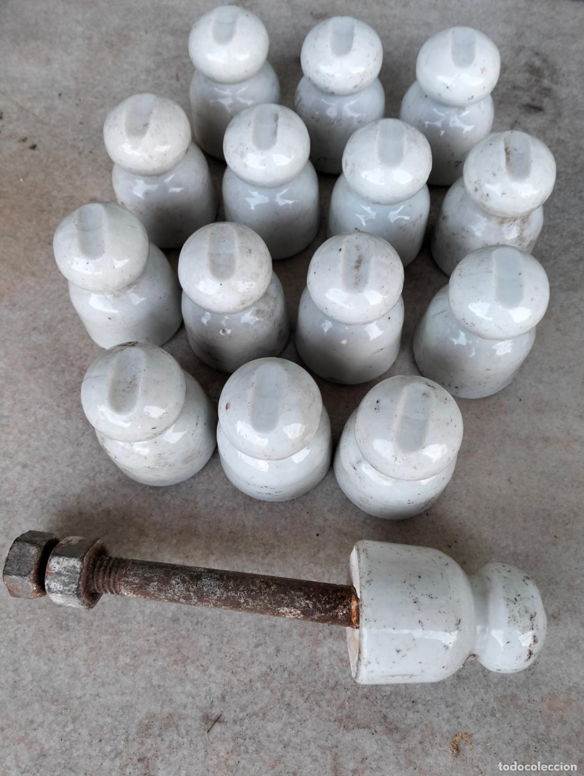 Antiguidades: Aislador aisladores j&iacute;cara material el&eacute;ctrico antiguo porcelana blanca alta t. 15 un. a&ntilde;os 20-30
