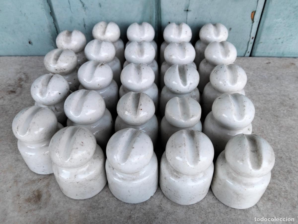 Antiguidades: Aislador aisladores j&iacute;cara material el&eacute;ctrico antiguo porcelana blanca alta t. 24 un. a&ntilde;os 20-30