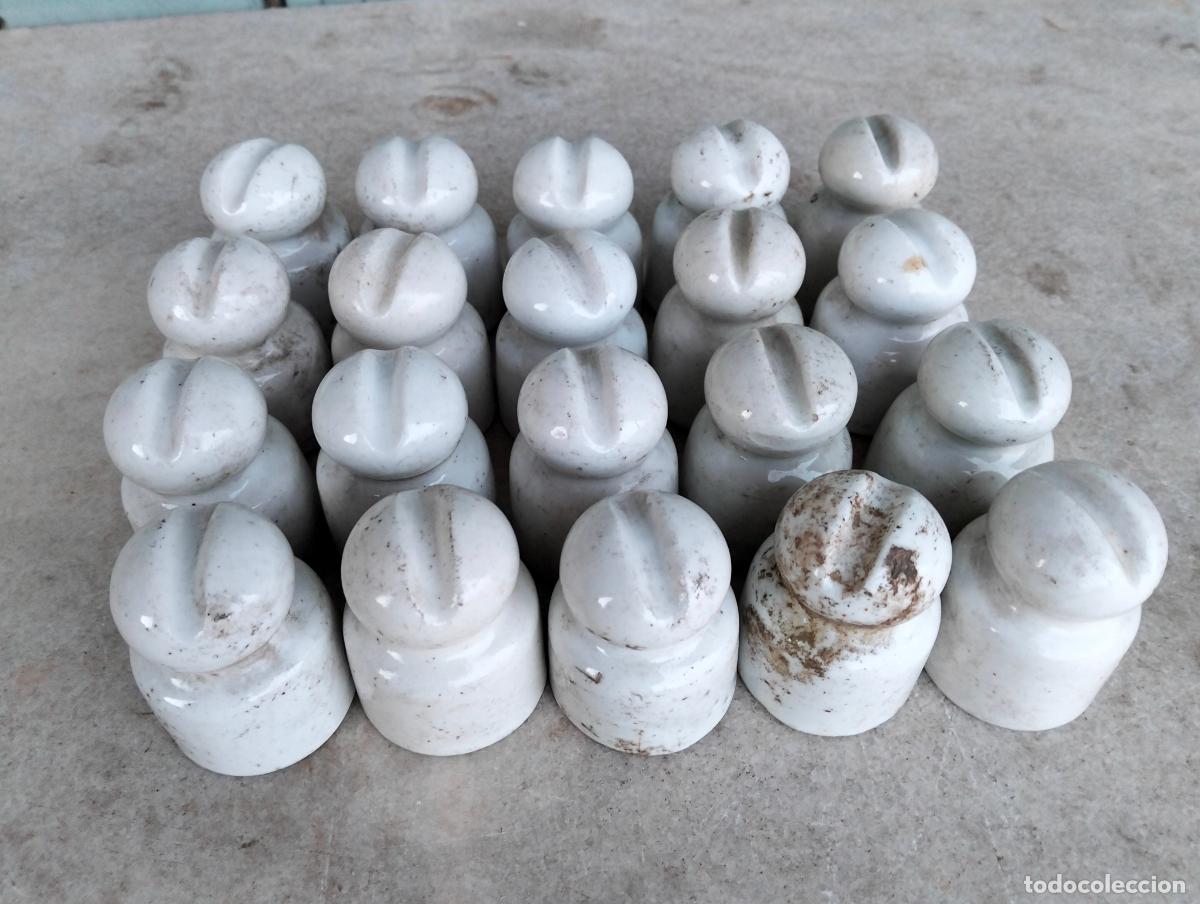 Antiguidades: Aislador aisladores j&iacute;cara material el&eacute;ctrico antiguo porcelana blanca alta t. 20 un. a&ntilde;os 20-30