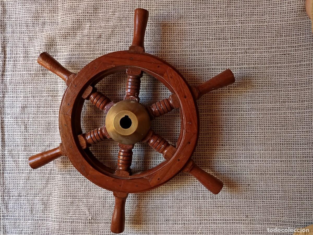 Antig&uuml;edades: Tim&oacute;n de barco, madera maciza y bronce. - Foto 2