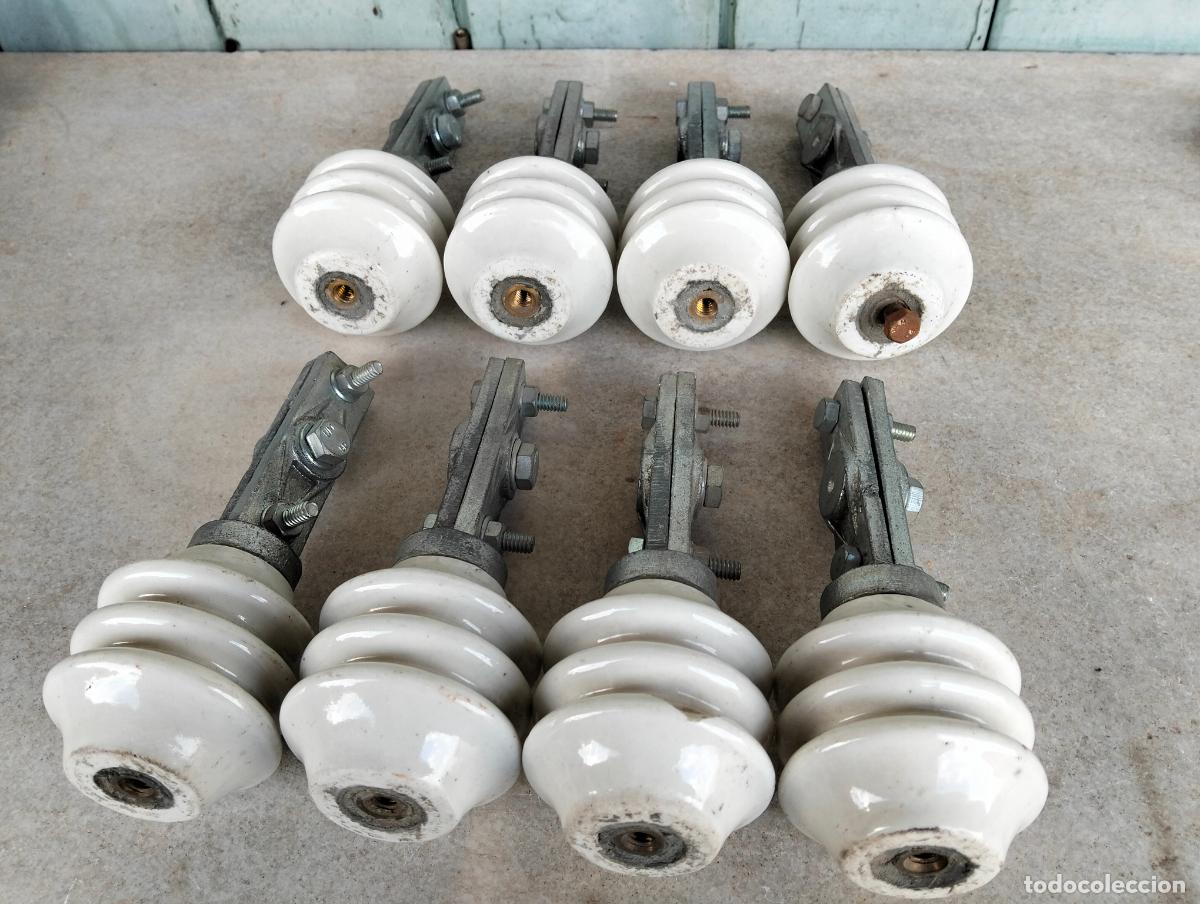 Antiguidades: Aislador aisladores j&iacute;cara material el&eacute;ctrico antiguo porcelana blanca alta t. 8 un. a&ntilde;os 50-60
