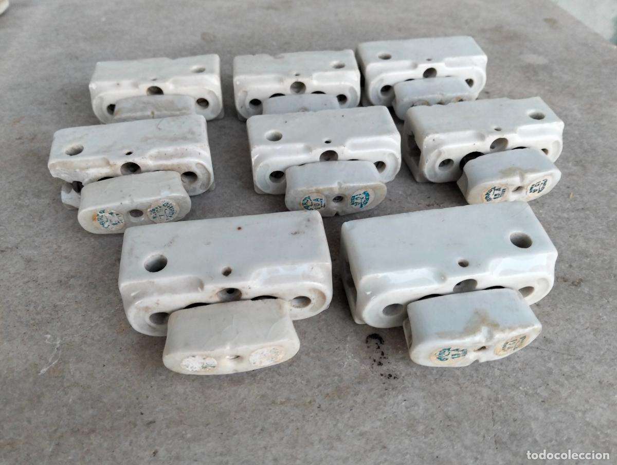 Antiguidades: Lote de plomos fusibles material el&eacute;ctrico antiguo porcelana blanca 8 un. 15 A a&ntilde;os 40-50
