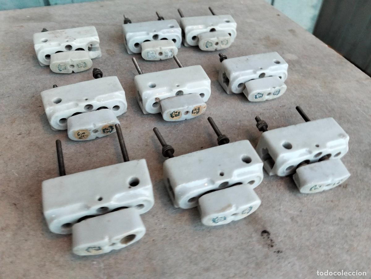 Antiquit&auml;ten: Lote de plomos fusibles material el&eacute;ctrico antiguo porcelana blanca 9 un. 15 A a&ntilde;os 40-50
