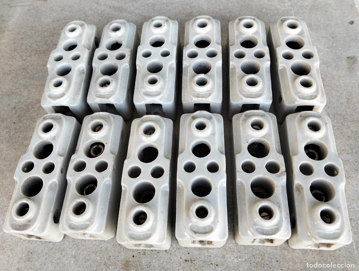 Antiques: Lote de plomos fusibles material el&eacute;ctrico antiguo porcelana blanca 12 un. 15 A a&ntilde;os 40-50