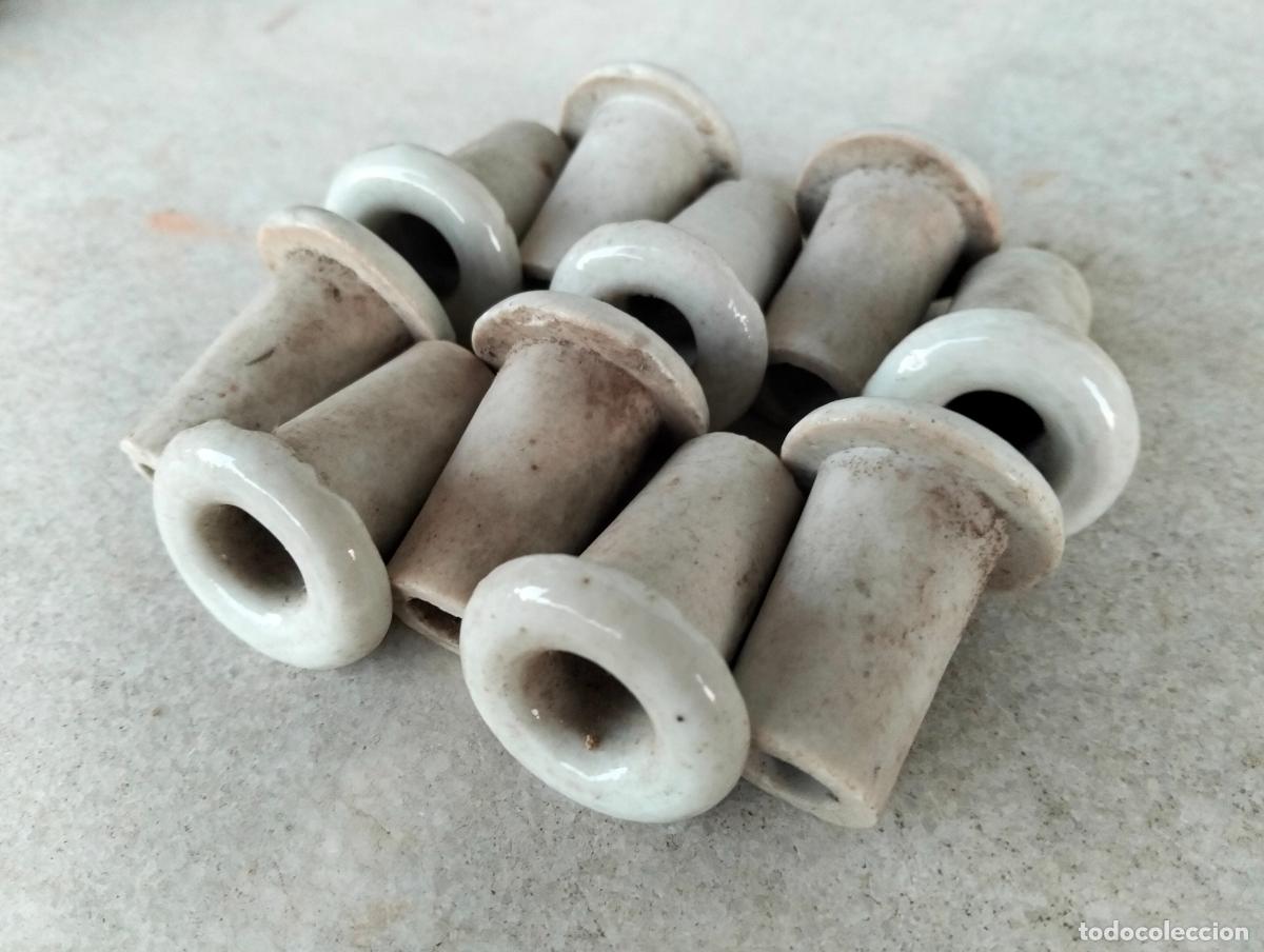 Antiques: Aislador pasa cables a cuadro agujeros material el&eacute;ctrico antiguo porcelana blanca 10 un. a&ntilde;os 20-30