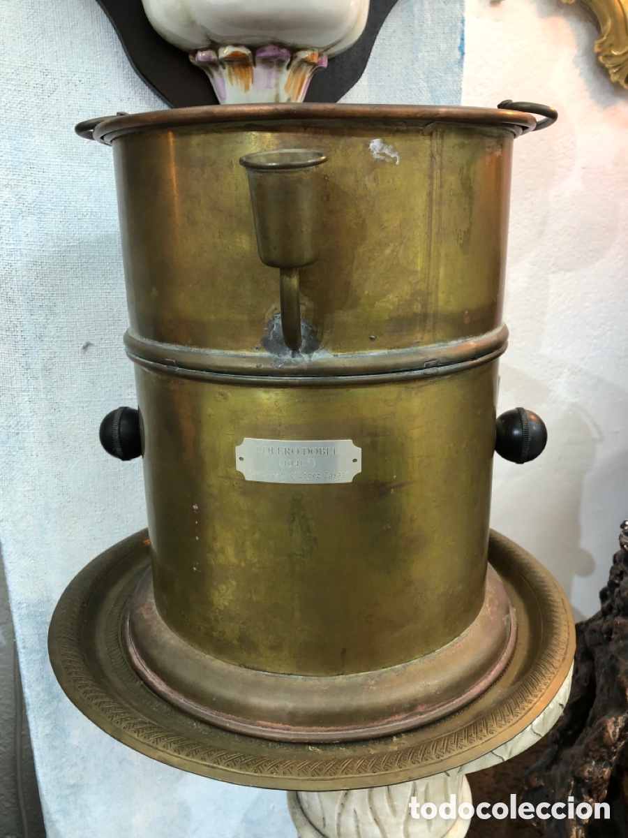 Antig&uuml;edades: Antiguo colero doble de lat&oacute;n (1940s) - Estilo industrial / Barber&iacute;a vintage