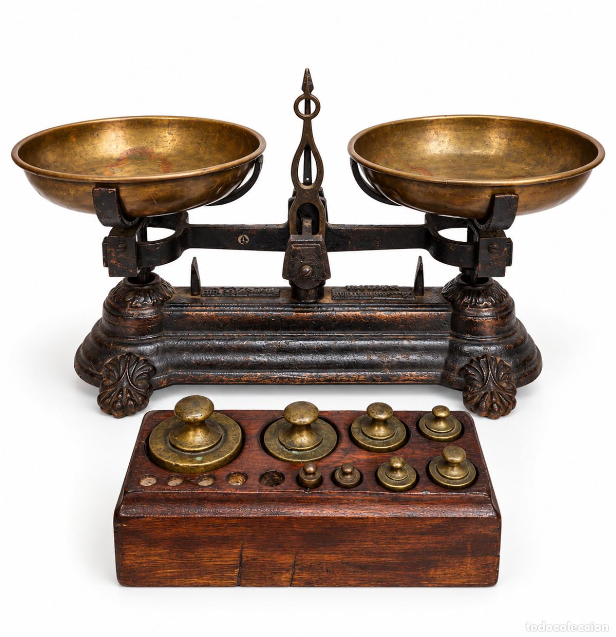 Antig&uuml;edades: Balanza Fabricada Joan Pibernat, Barcelona - Bascula 2Kg - Pesas de Bronce - S.XIX